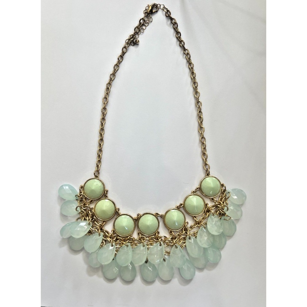 Mint Green Teardrop Bib Necklace Pastel Seafoam Statement Gold Boho Glam Soft
